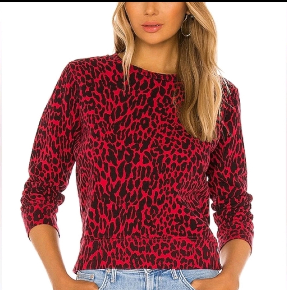 MOTHER The 3/4 Sleeve Koozie Sweatshirt In Radioactive Paws Red Pullover Size XS